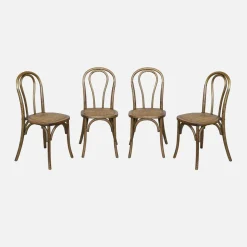 Set di 4 sedie vintage in legno e rattan