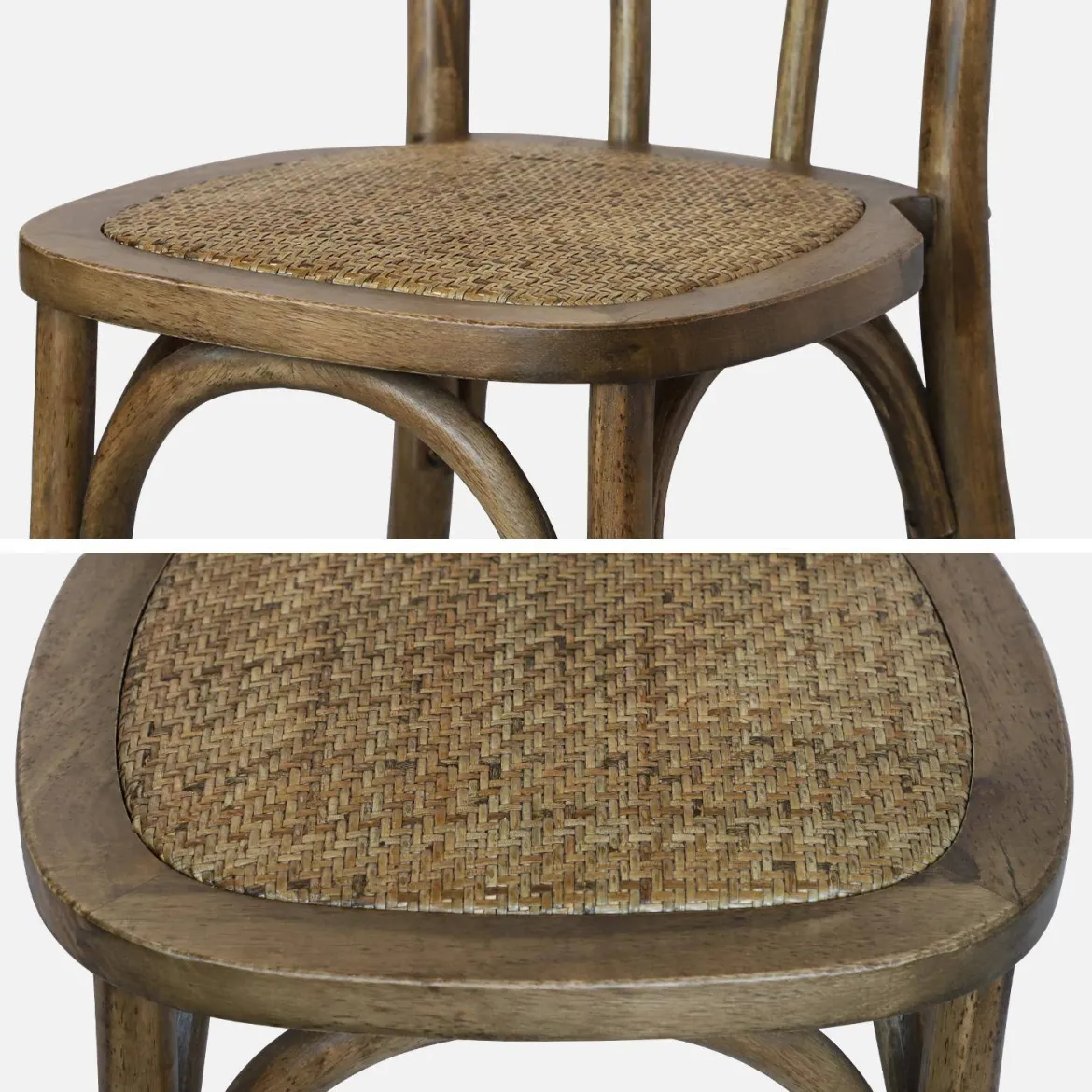 Set di 4 sedie vintage in legno e rattan