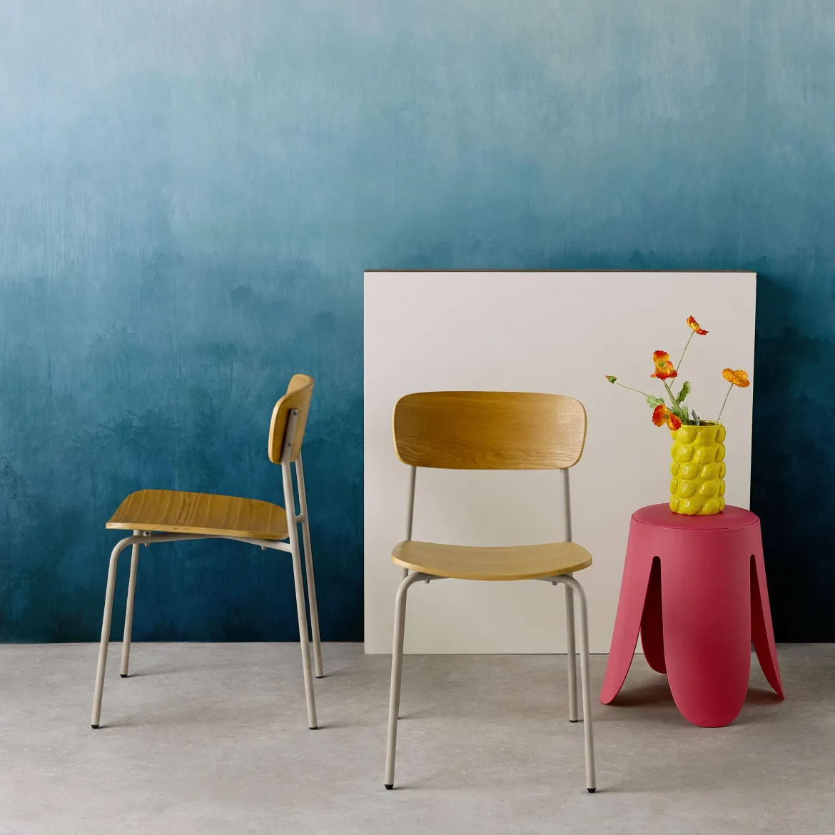 Set di 2 sedie vintage in metallo e compensato