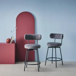 Set di 2 sgabelli da bar con seduta girevole in metallo e tessuto