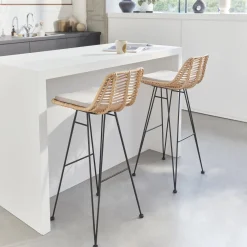 Set di 2 sgabelli da bar in metallo e rattan