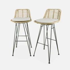 Set di 2 sgabelli da bar in metallo e rattan