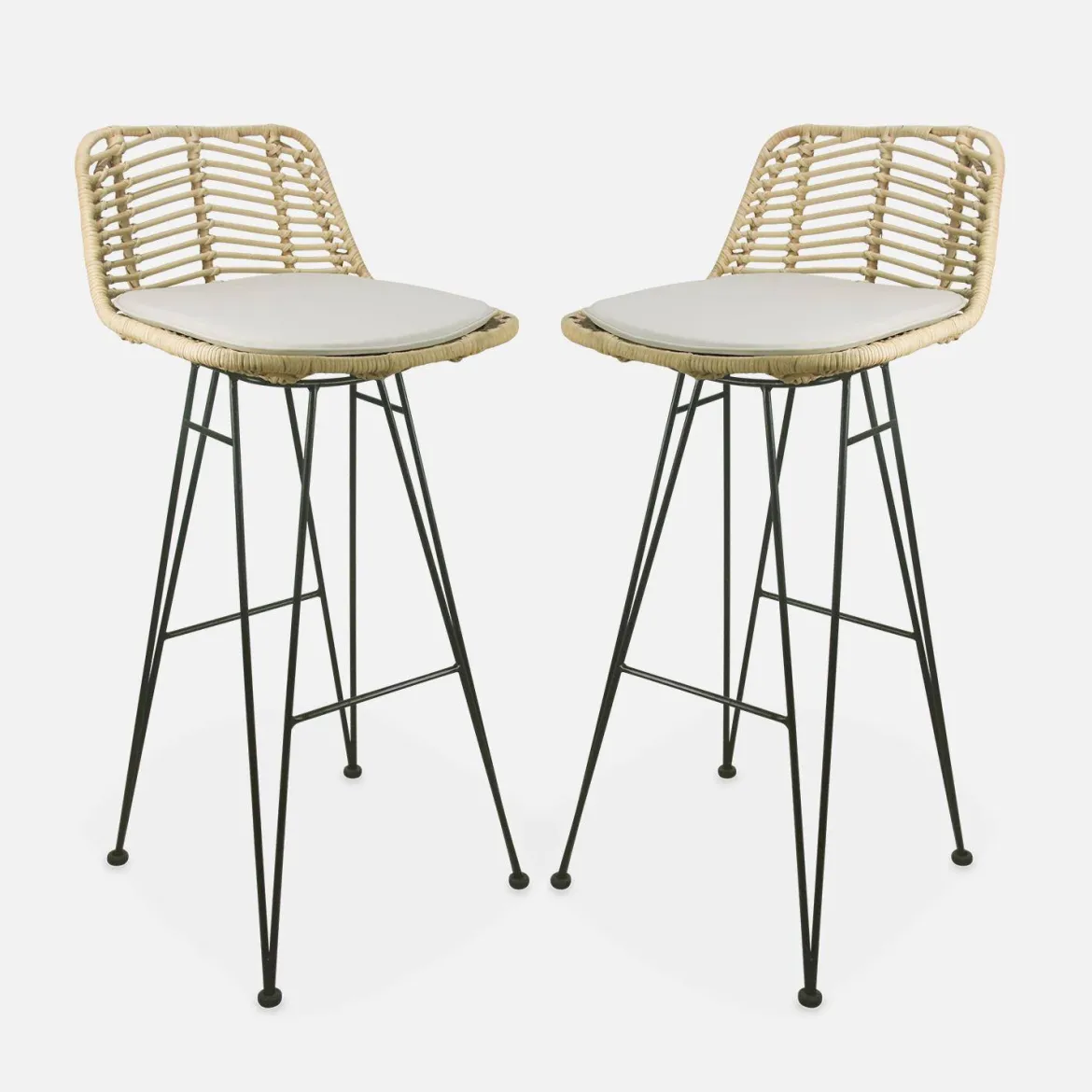 Set di 2 sgabelli da bar in metallo e rattan