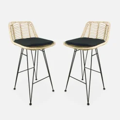 Set di 2 sgabelli da bar in metallo e rattan, 67cm