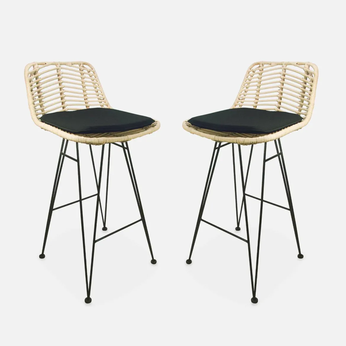Set di 2 sgabelli da bar in metallo e rattan, 67cm