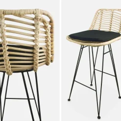 Set di 2 sgabelli da bar in metallo e rattan, 67cm