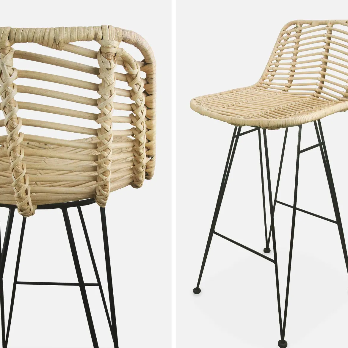 Set di 2 sgabelli da bar in metallo e rattan, 67cm