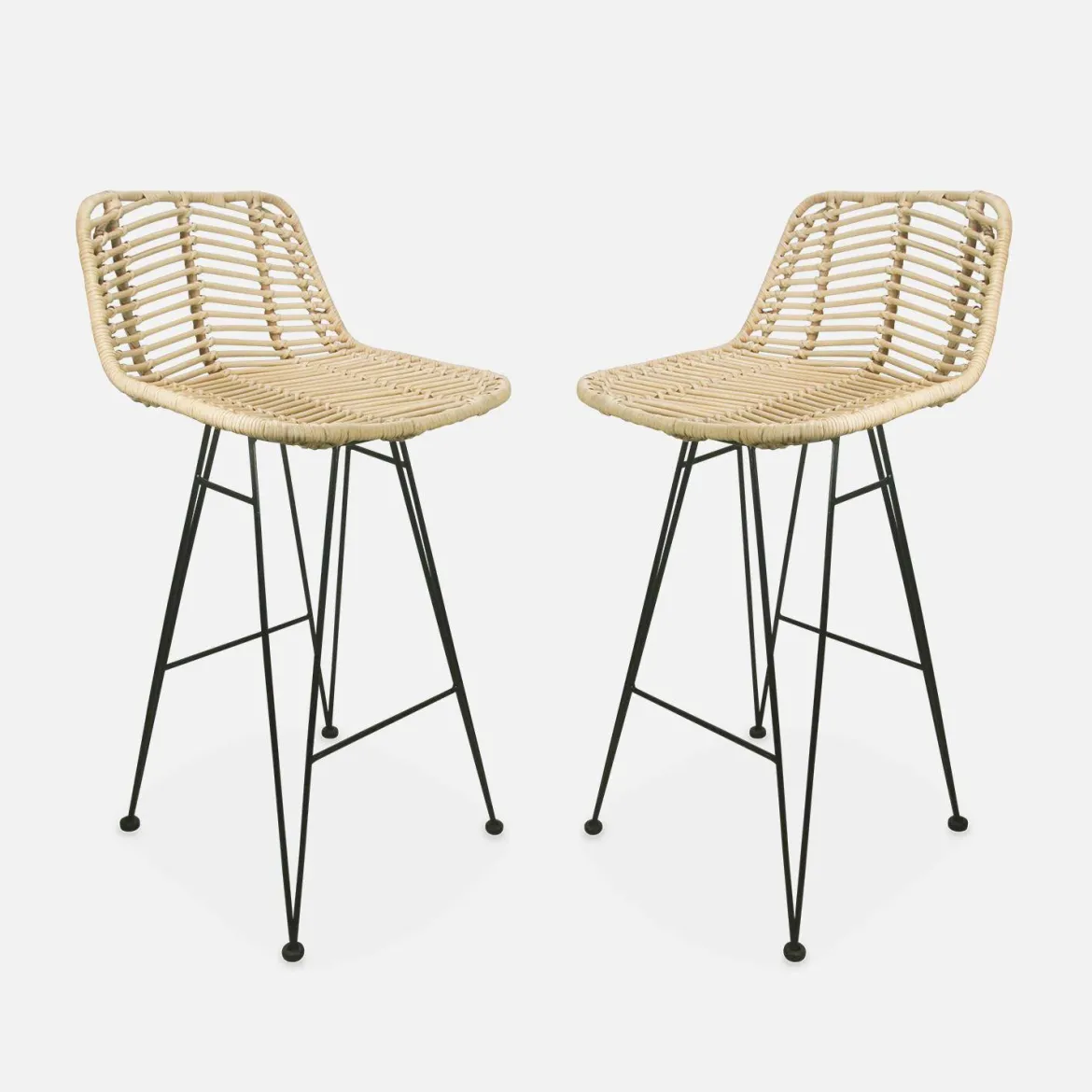 Set di 2 sgabelli da bar in metallo e rattan, 67cm