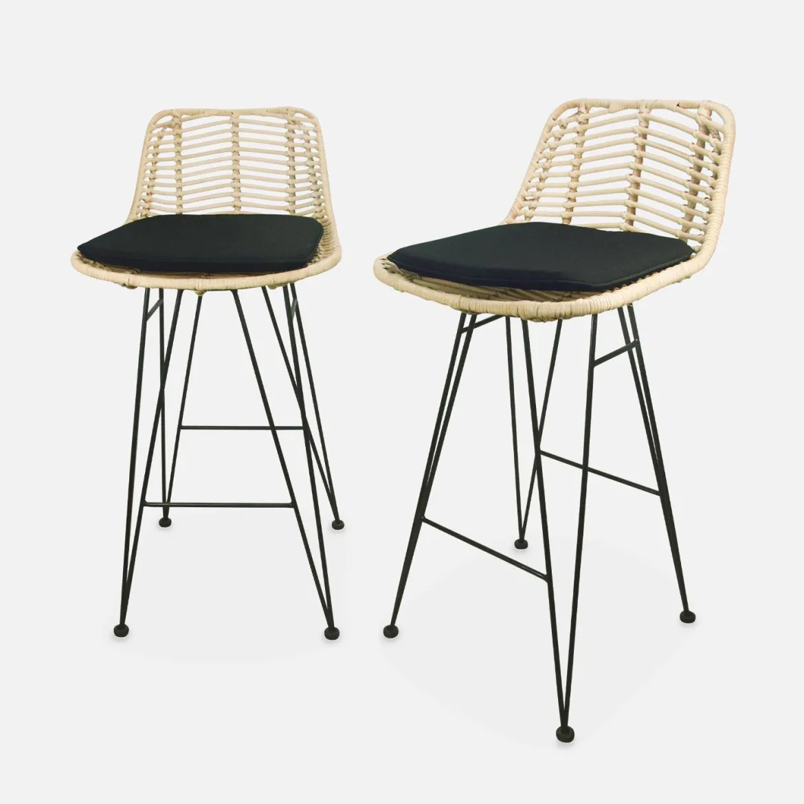 Set di 2 sgabelli da bar in metallo e rattan, 67cm