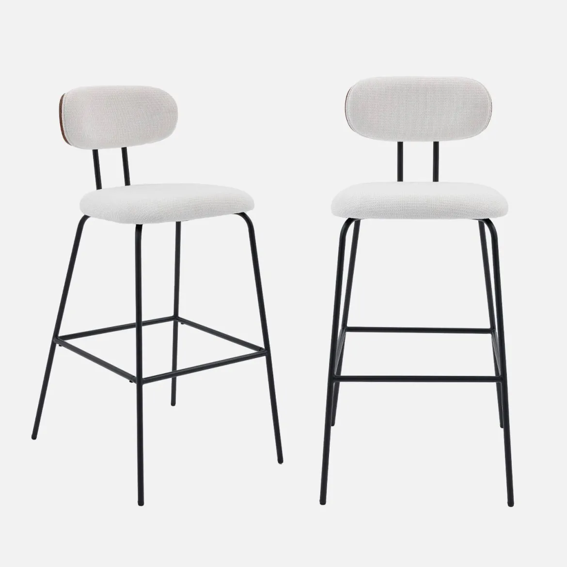 Set di 2 sgabelli da bar legno curvato tinto noce e tessuto idrorepellente gambe in metallo nero