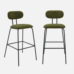 Set di 2 sgabelli da bar legno curvato tinto noce e tessuto idrorepellente gambe in metallo nero