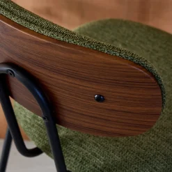 Set di 2 sgabelli da bar legno curvato tinto noce e tessuto idrorepellente gambe in metallo nero