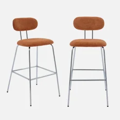 Set di 2 sgabelli da bar legno tinto noce e tessuto idrorepellente gambe in metallo cromato