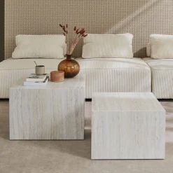 Set di 2 tavolini quadrati con effetto marmo