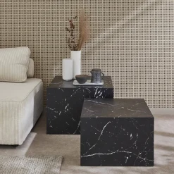 Set di 2 tavolini quadrati con effetto marmo