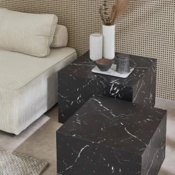 Set di 2 tavolini quadrati con effetto marmo