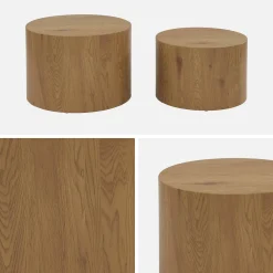 Set di 2 tavolini rotondi impilabili effetto quercia