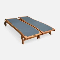 Set 2 lettini prendisole in legno multiposizione con ruote