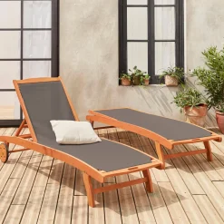 Set 2 lettini prendisole in legno multiposizione con ruote