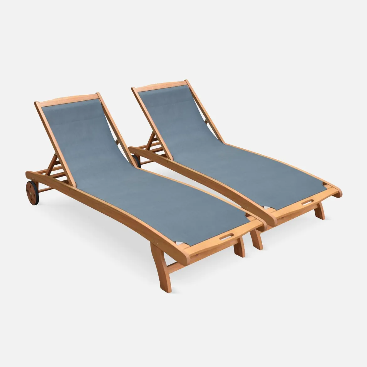 Set 2 lettini prendisole in legno multiposizione con ruote