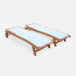 Set 2 lettini prendisole in legno multiposizione con ruote