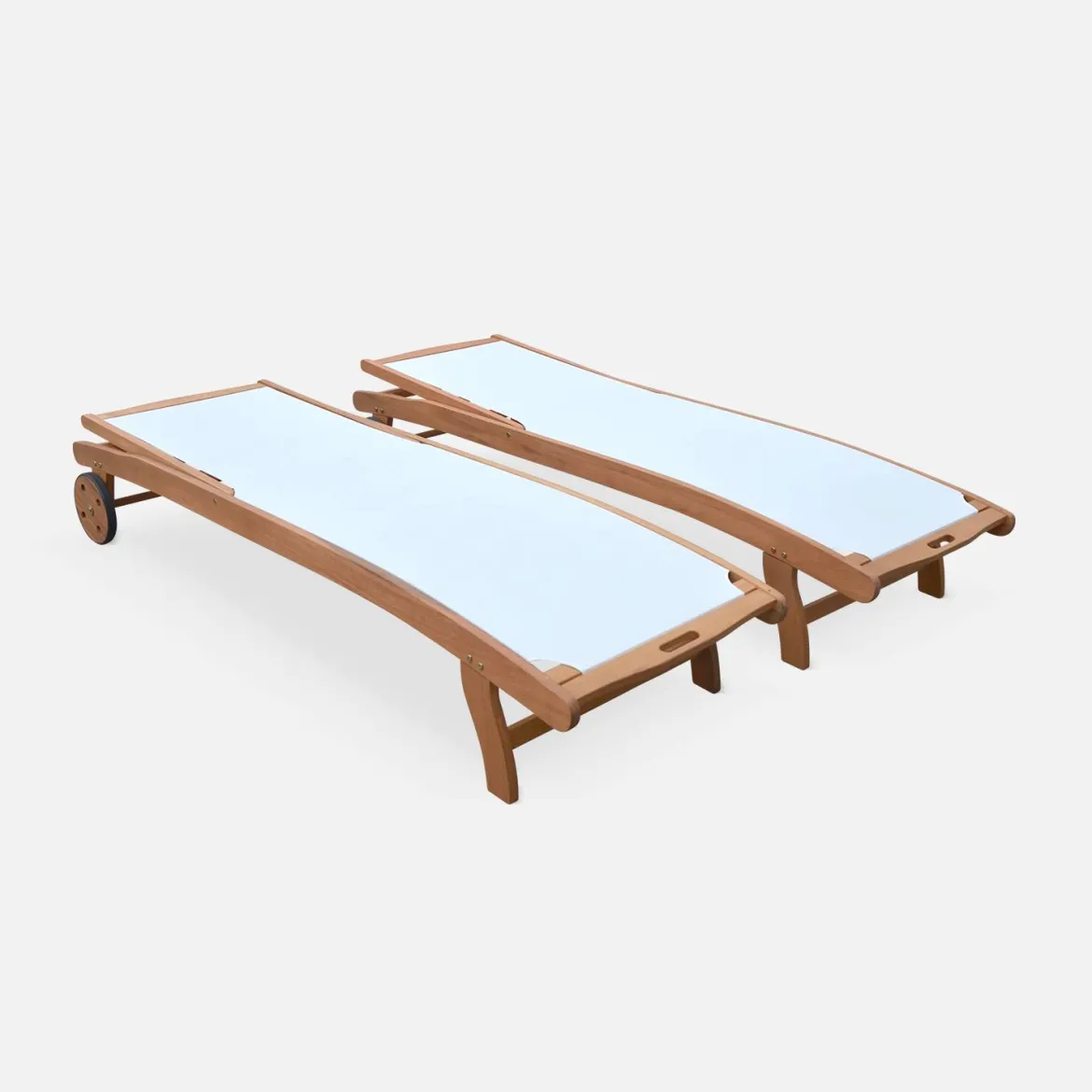 Set 2 lettini prendisole in legno multiposizione con ruote