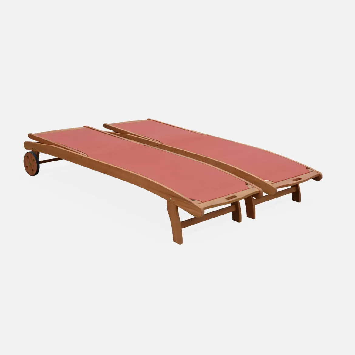 Set 2 lettini prendisole in legno multiposizione con ruote