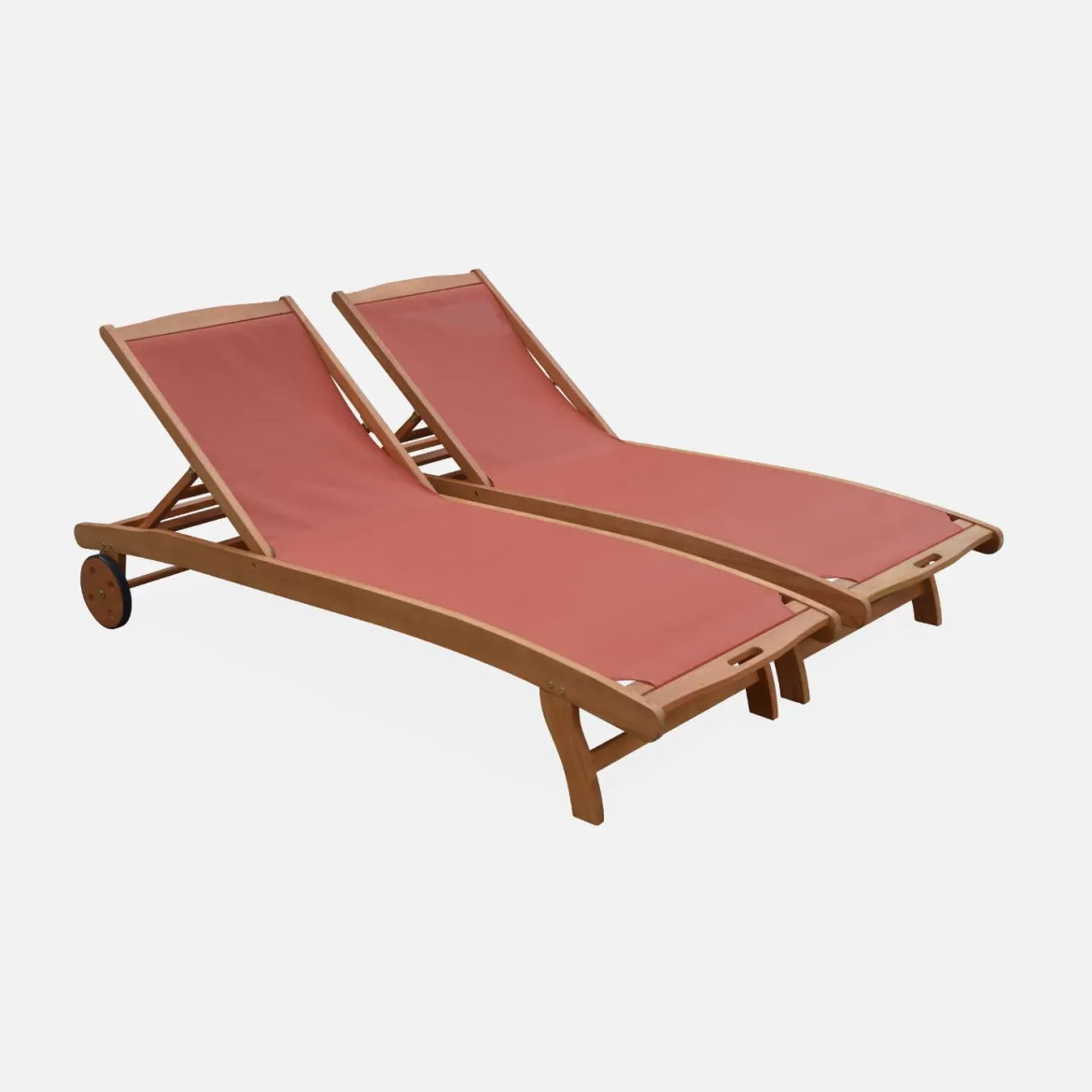 Set 2 lettini prendisole in legno multiposizione con ruote