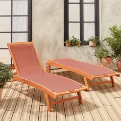 Set 2 lettini prendisole in legno multiposizione con ruote