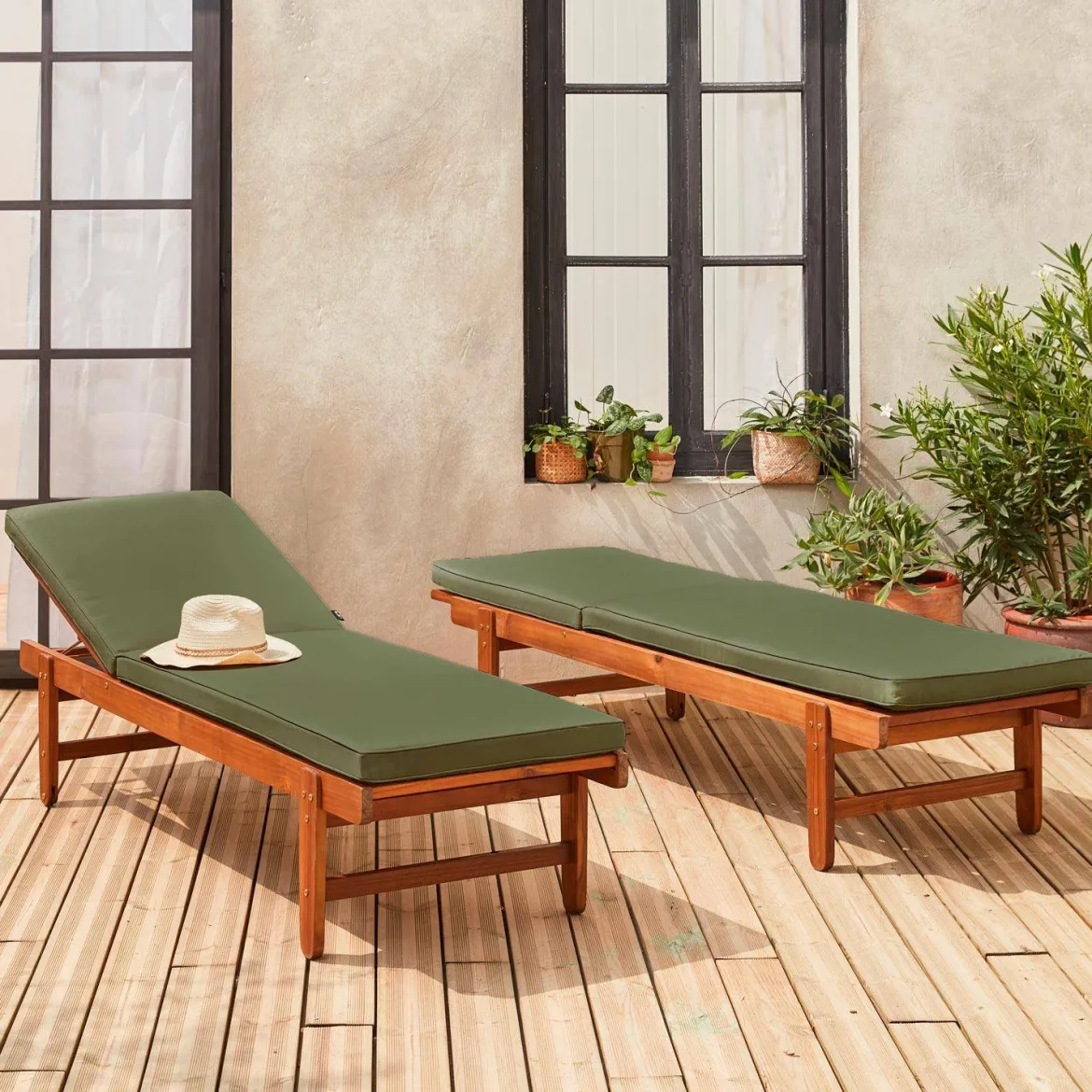 Set 2 lettini prendisole in legno multiposizione