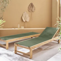 Set 2 lettini prendisole in legno multiposizione con ruote