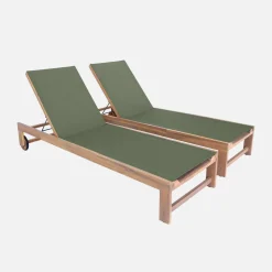 Set 2 lettini prendisole in legno multiposizione con ruote