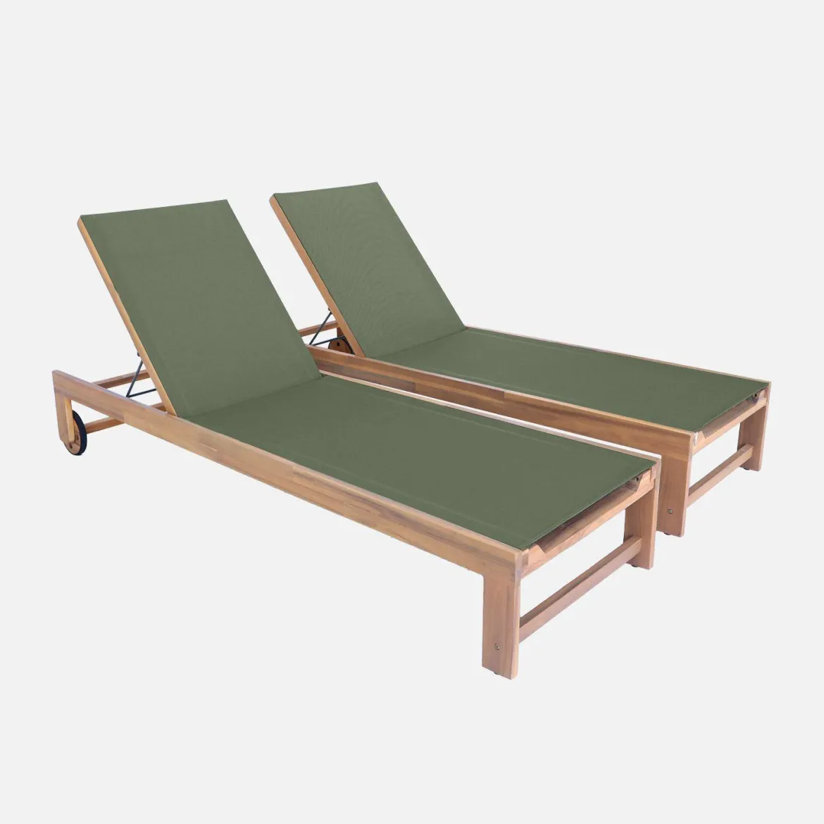 Set 2 lettini prendisole in legno multiposizione con ruote