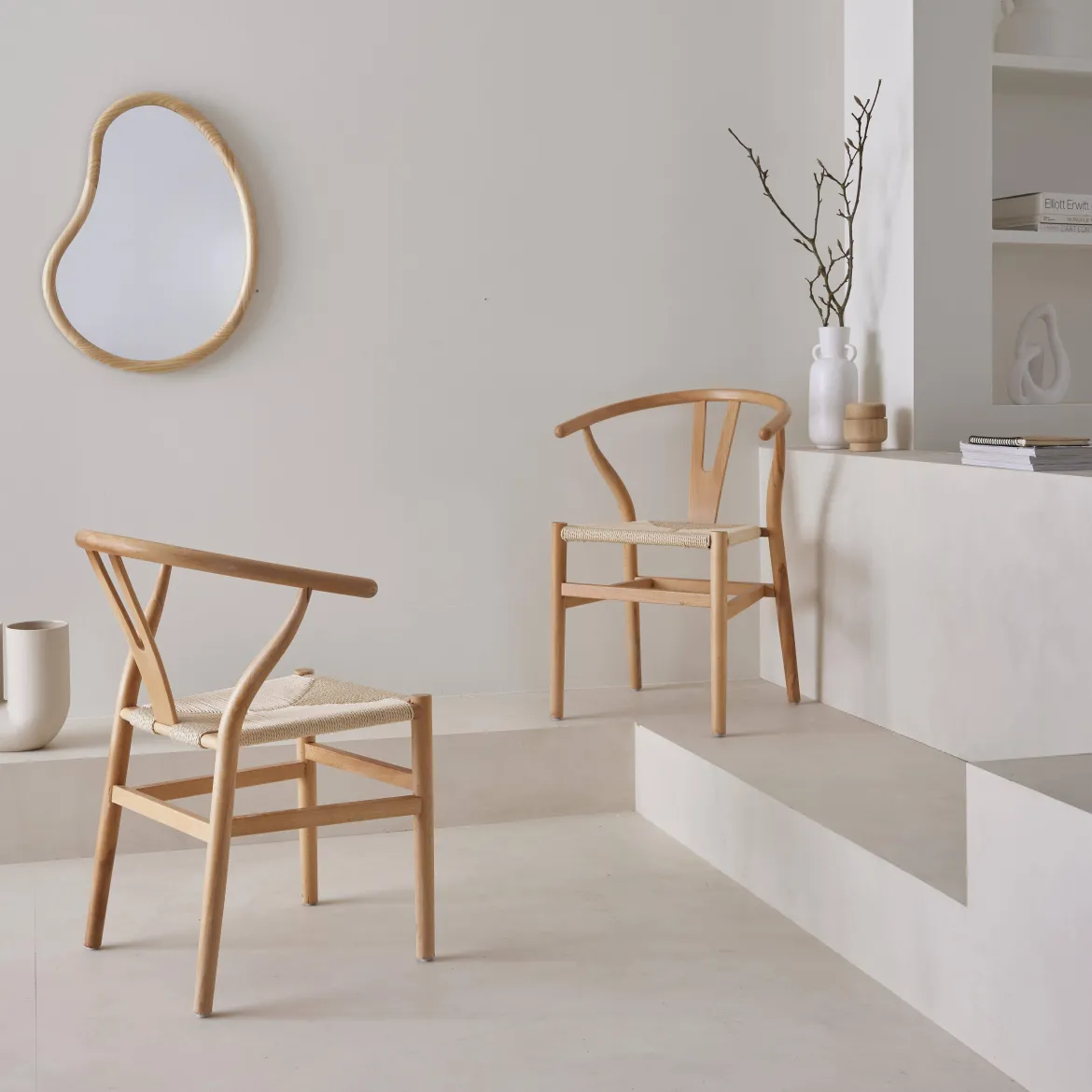 Set 2 sede in legno con seduta in corda