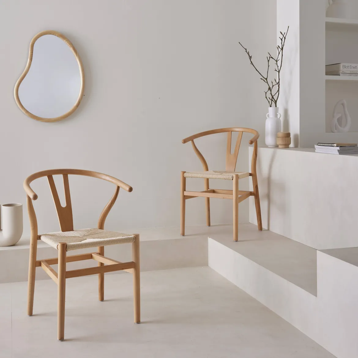 Set 2 sede in legno con seduta in corda