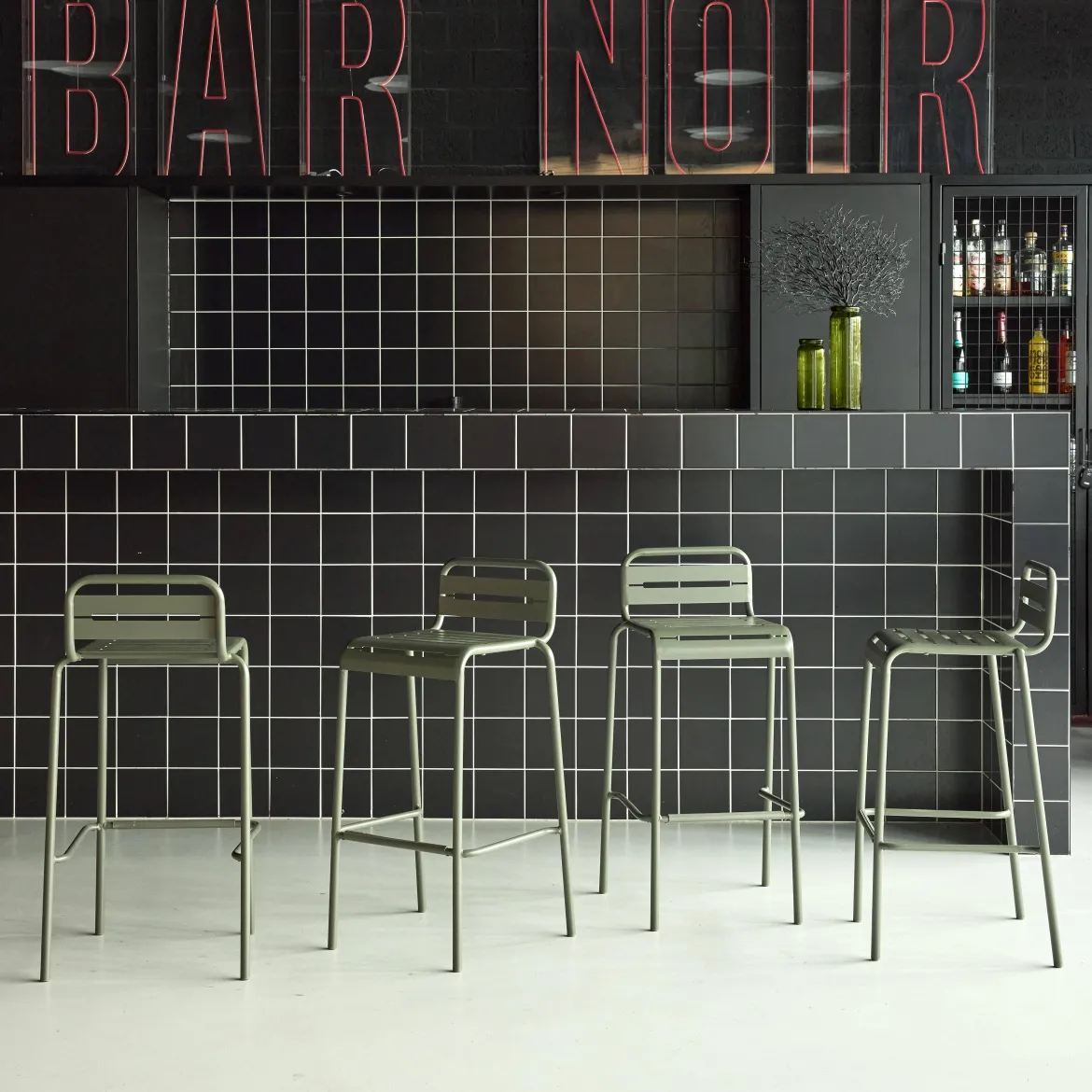 Set 4 sedie alte bistrot in acciaio