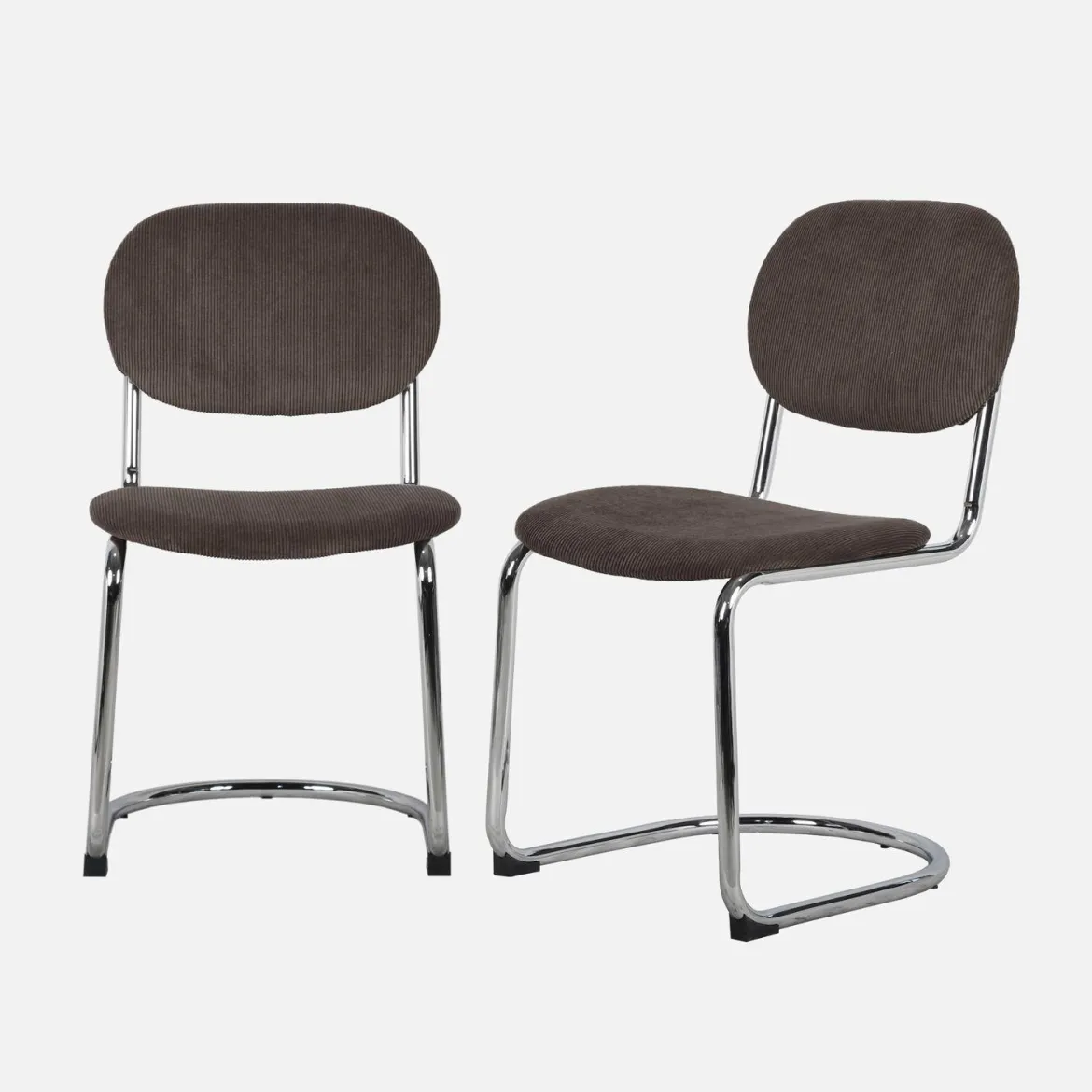 Set 2 sedie arrotondate metallo, velluto a coste e gambe cromate