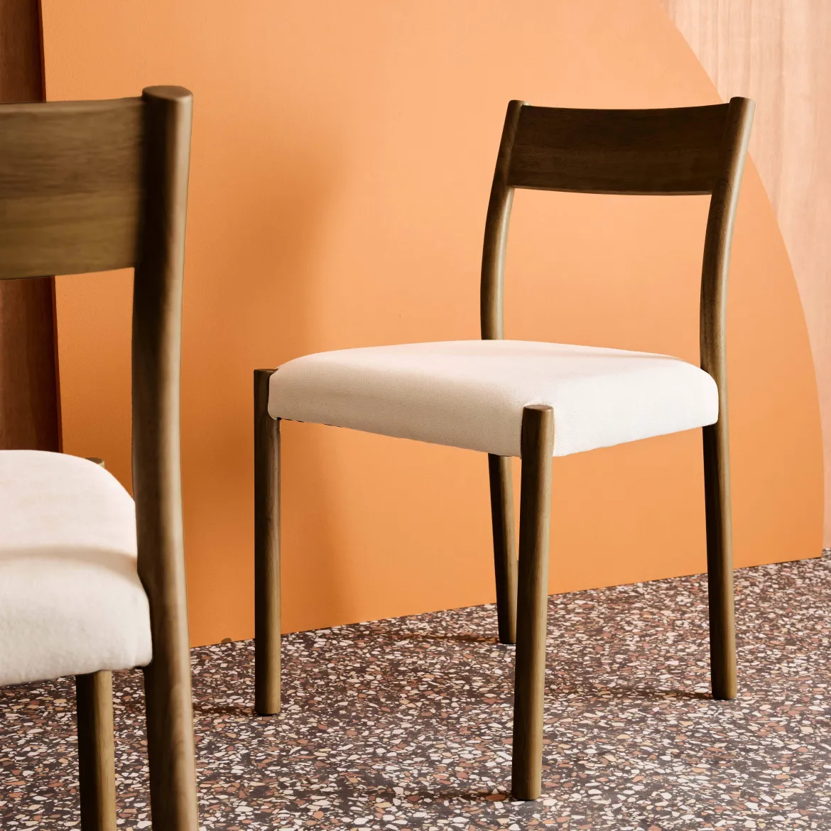 Set 2 sedie bohemien in legno di hevea e tessuto simple