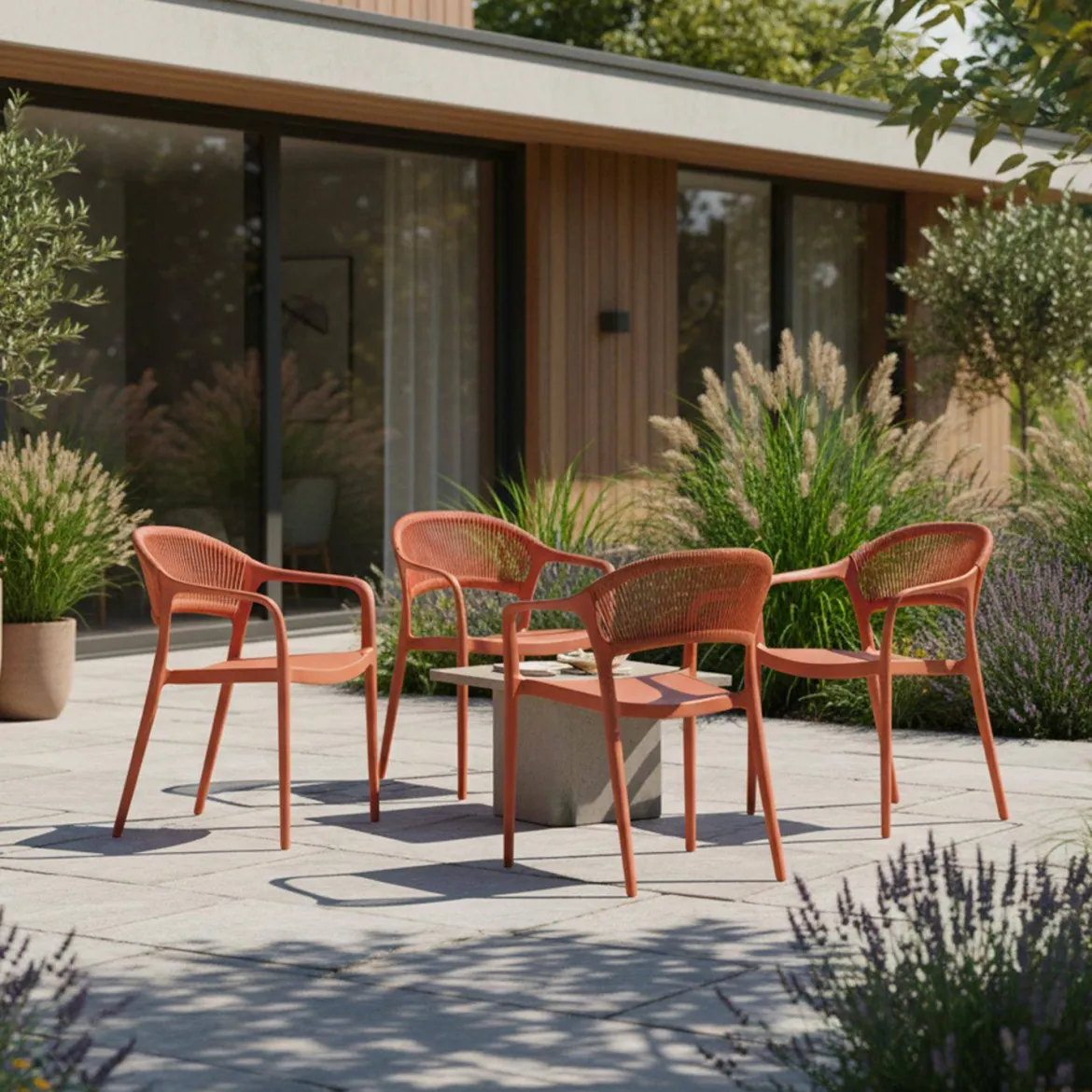 Set 4 sedie da giardino impilabili con effetto corda