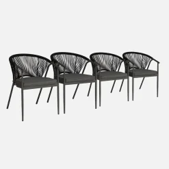 Set 4 sedie da giardino impilabili in acciaio e corde