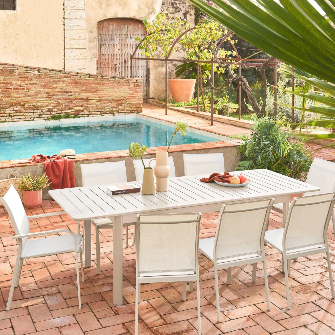 Set 4 sedie da giardino impilabili in alluminio e textilene