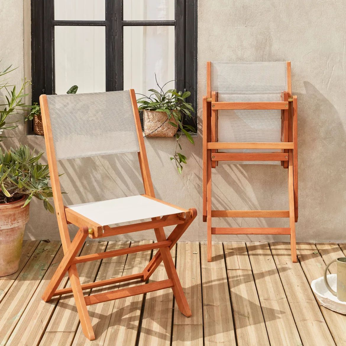 Set 2 sedie da giardino pieghevoli in legno