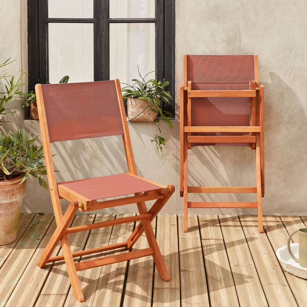 Set 2 sedie da giardino pieghevoli in legno