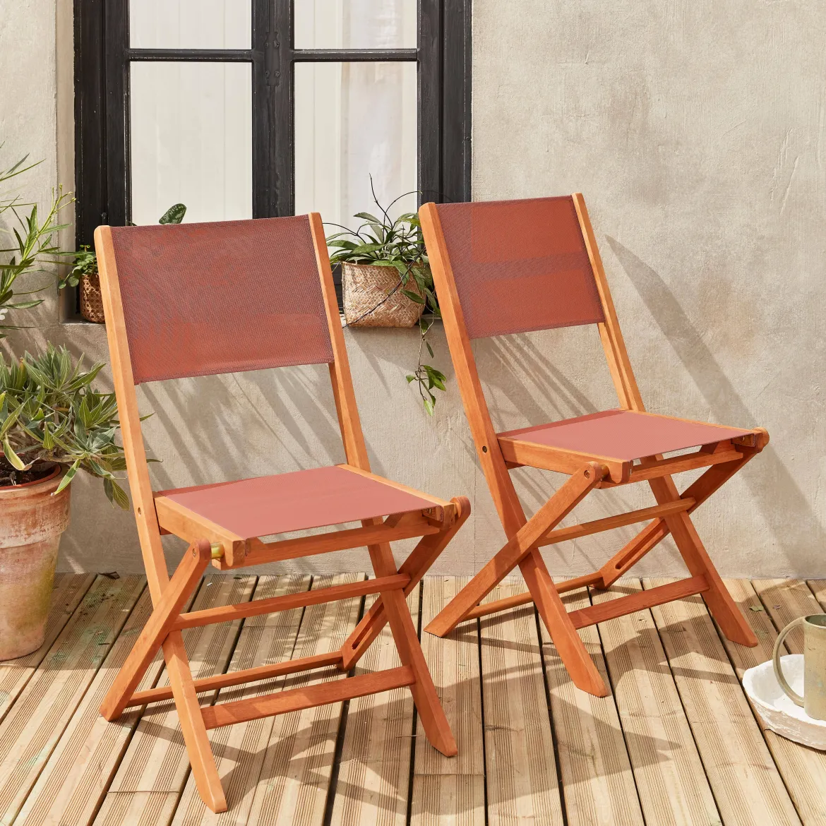 Set 2 sedie da giardino pieghevoli in legno