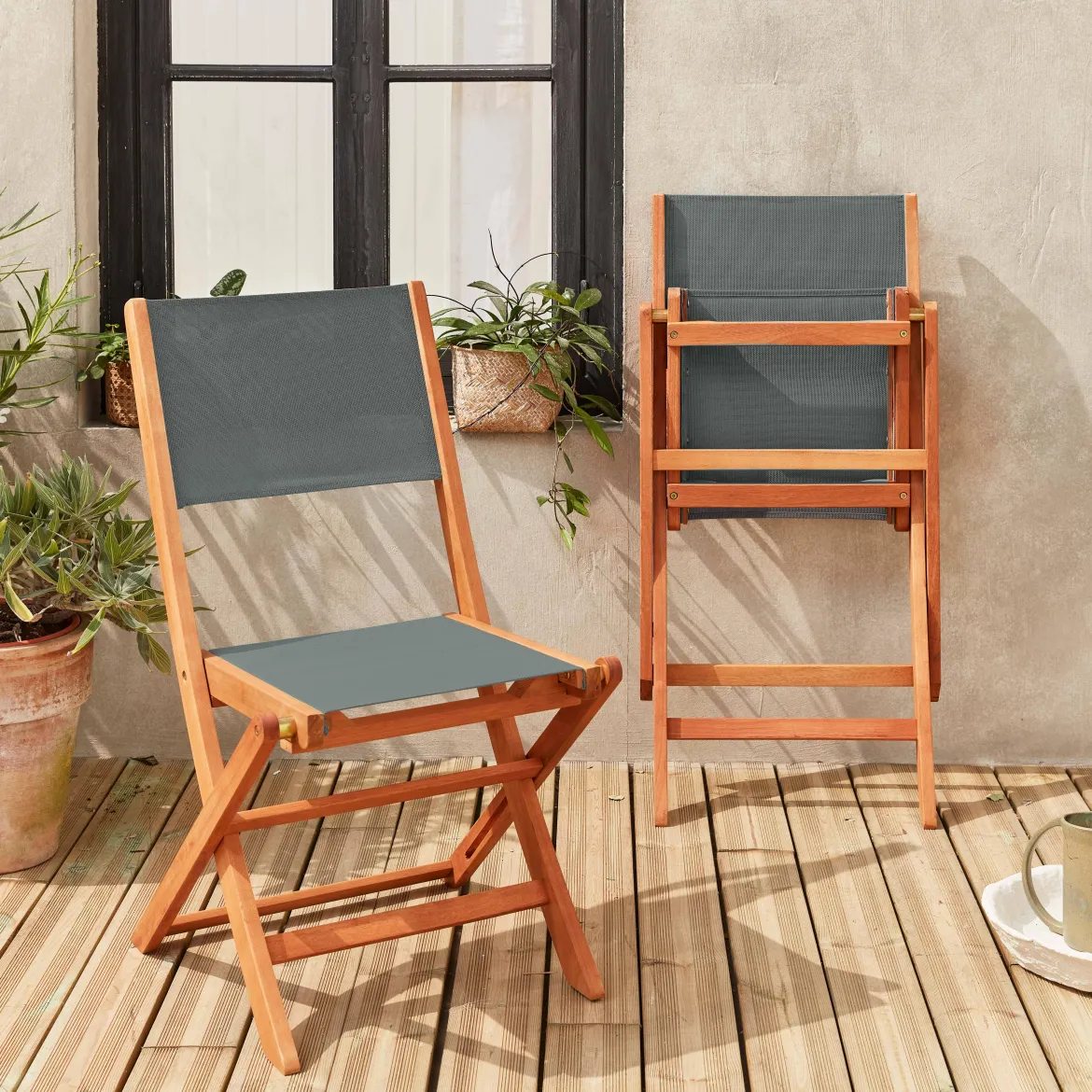Set 2 sedie da giardino pieghevoli in legno
