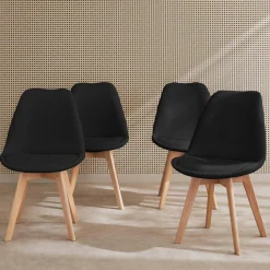 Set 4 sedie scandinave bouclé e gambe in legno