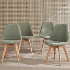 Set 4 sedie scandinave bouclé e gambe in legno
