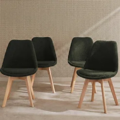 Set 4 sedie scandinave bouclé e gambe in legno