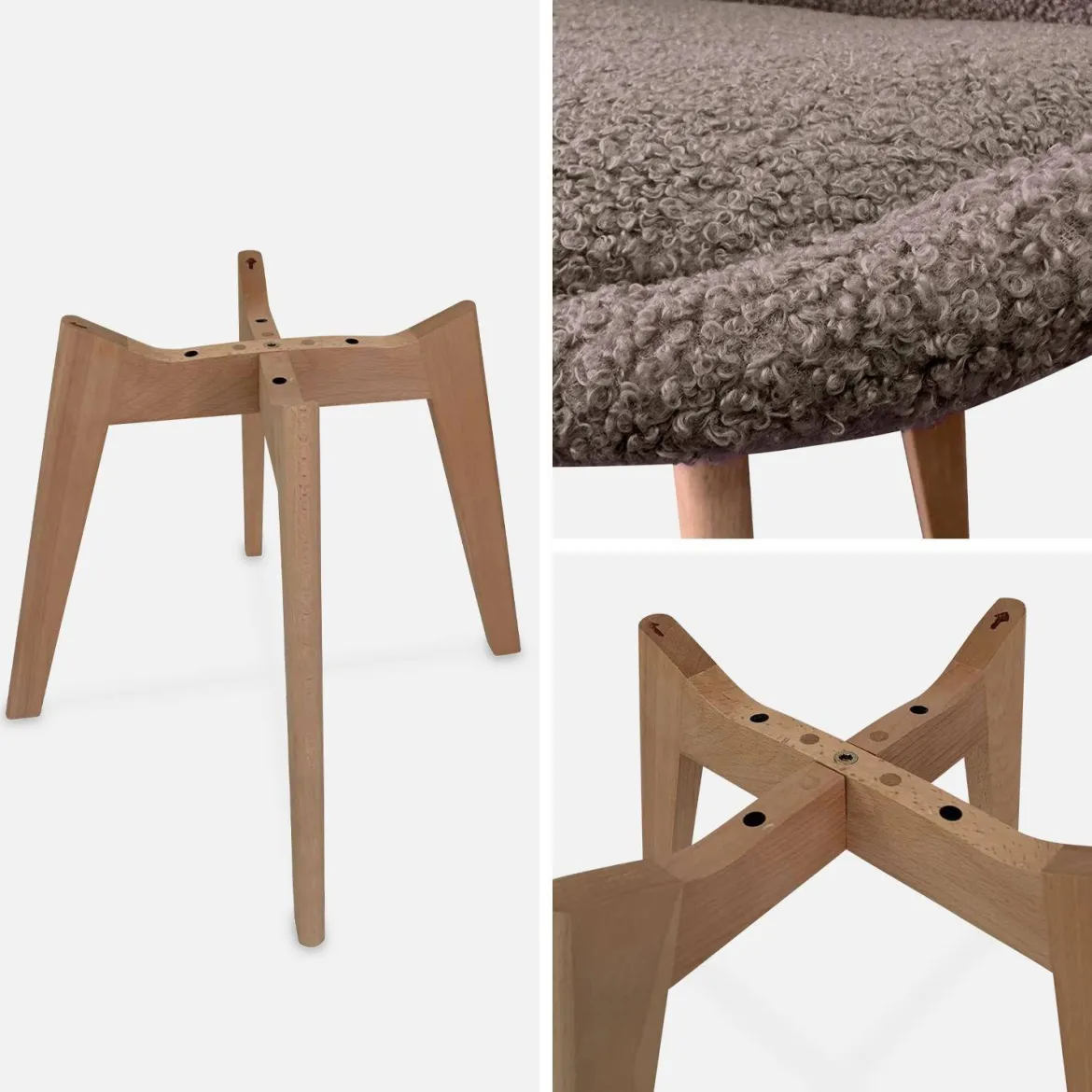 Set 4 sedie scandinave bouclé e gambe in legno