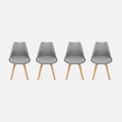 Set 4 sedie scandinave imbottite con gambe in legno
